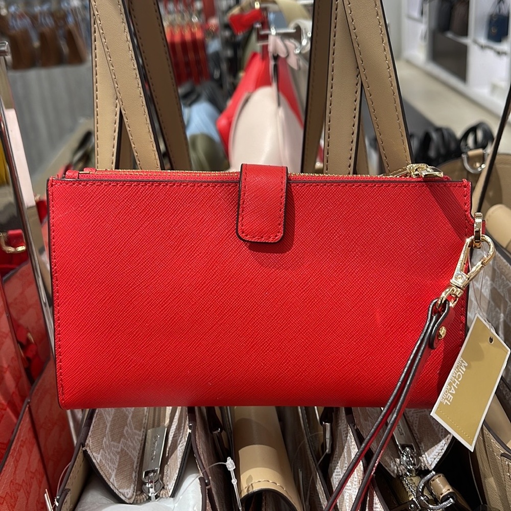 Michael Kors Jet Set Travel Large Double Zip Leather Wristlet phone holder NWT - Picture 8 of 16